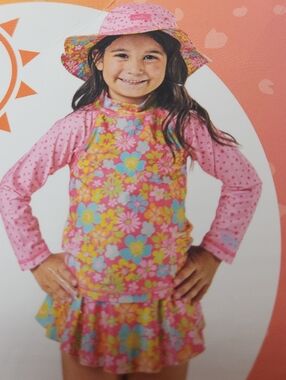 Girl's 3 Piece Swimwear Set - Skinz - Pink - 3T